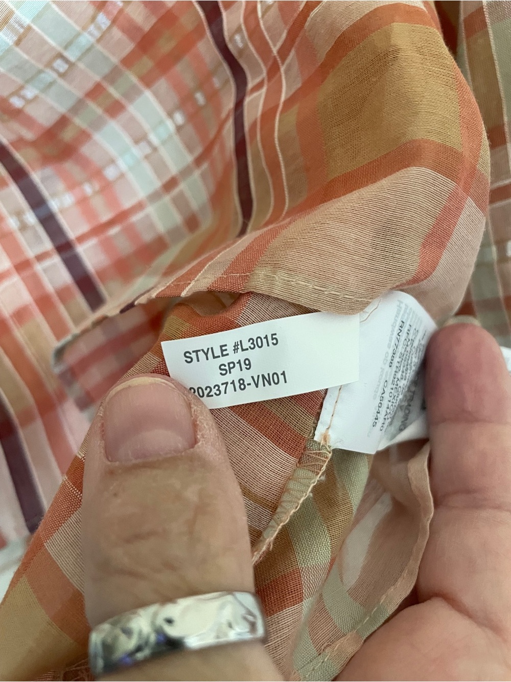 Madewell Peach Plaid Ruffle-Neck Blouse - Picture 5 of 10